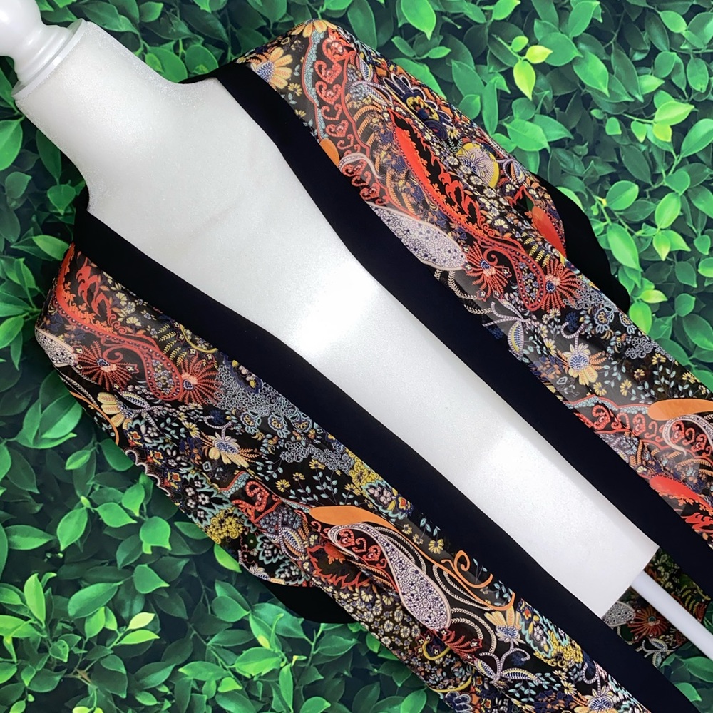 Love Culture Sheer Paisley Kimono Duster Cover Up Black Multicolor, Size M - Picture 2 of 4